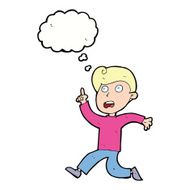 cartoon boy panicking with thought bubble N21