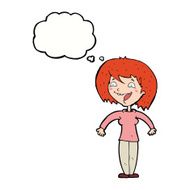 cartoon excited woman with thought bubble N114