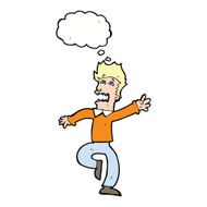 cartoon man panicking with thought bubble N45