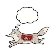 cartoon wolf with mouse in belly thought bubble N3