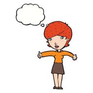 cartoon woman giving thumbs up symbol with thought bubble N54