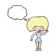 cartoon woman waving with thought bubble N280