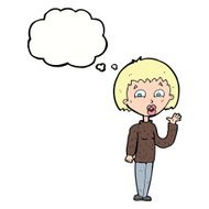 cartoon woman waving with thought bubble N281