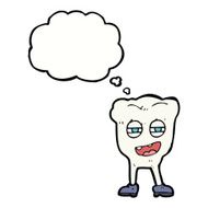 cartoon funny tooth character with thought bubble