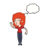 cartoon pretty woman waving with thought bubble N72