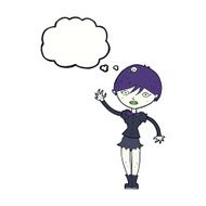 cartoon vampire girl waving with thought bubble N9