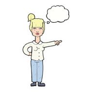 cartoon woman pointing with thought bubble N176