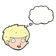 cartoon happy boy's face with thought bubble N16