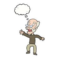 cartoon frightened old man with thought bubble N29