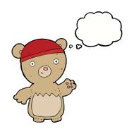 cartoon teddy bear wearing hat with thought bubble