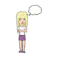cartoon woman standing with thought bubble N18