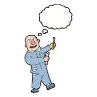 cartoon mechanic with thought bubble N8