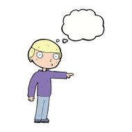 cartoon man pointing with thought bubble N154