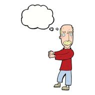 cartoon balding man explaining with thought bubble N9