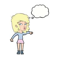 cartoon woman playing it cool with thought bubble N9