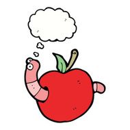 cartoon worm in apple with thought bubble N5