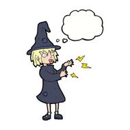 cartoon witch casting spell with thought bubble N16