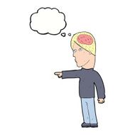 cartoon clever man pointing with thought bubble N9