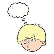 cartoon suspicious man with thought bubble N32