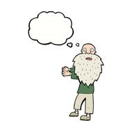 cartoon bearded old man with thought bubble N30