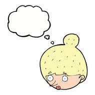 cartoon surprised woman&#039;s face with thought bubble N8