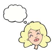 cartoon happy female face with thought bubble N154