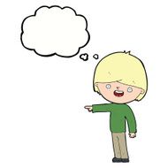cartoon man pointing with thought bubble N155