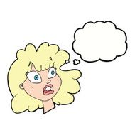 cartoon shocked female face with thought bubble N7