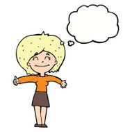 cartoon woman giving thumbs up sign with thought bubble N9