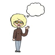 cartoon woman waving with thought bubble N282