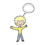 cartoon excited woman with thought bubble N116
