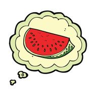 cartoon watermelon slice with thought bubble