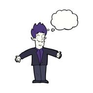 cartoon happy vampire with thought bubble N35