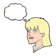 cartoon serious woman with thought bubble N16