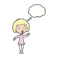cartoon waving woman with thought bubble N117
