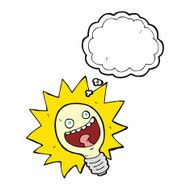 cartoon lightbulb with thought bubble