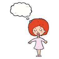 cartoon woman in dress with thought bubble N32