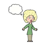 cartoon surprised woman with thought bubble N204