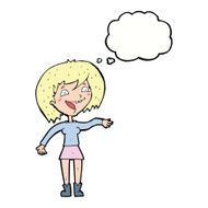 cartoon waving woman with thought bubble N118