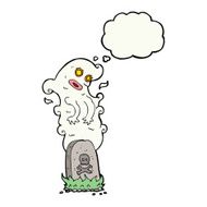 cartoon ghost rising from grave with thought bubble N20