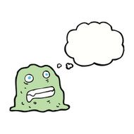 cartoon slime creature with thought bubble N7