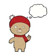 cartoon waving teddy bear with thought bubble N7
