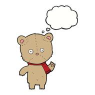 cartoon waving teddy bear with thought bubble N8