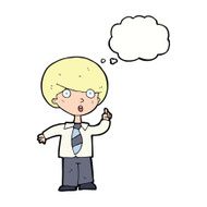 cartoon school boy answering question with thought bubble N40