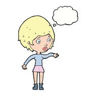 cartoon concerned woman reaching out with thought bubble N9