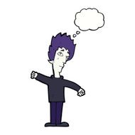 cartoon vampire man with thought bubble N95