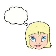 cartoon woman smiling with thought bubble N8