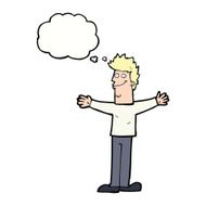 cartoon happy man with thought bubble N371