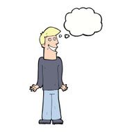 cartoon man shrugging shoulders with thought bubble N28
