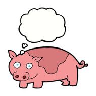 cartoon pig with thought bubble N17